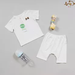 Bộ Ngắn Tay TRE Sợi Tre Nửa Hàng Cúc Cho Bé Trai Bé Gái - Trắng