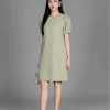 Đầm Suông Cổ Tròn, Tay Bồng Xếp Ly