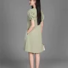 Đầm Suông Cổ Tròn, Tay Bồng Xếp Ly
