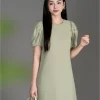 Đầm Suông Cổ Tròn, Tay Bồng Xếp Ly