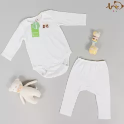 Bộ Dài Tay TRE Cổ Phong Bì Cho Bé Trai Bé Gái - Trắng