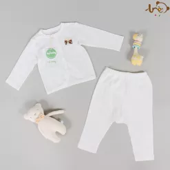 Bộ Dài Tay TRE Ren Ziczac Cho Bé Trai Bé Gái Sơ Sinh - Trắng