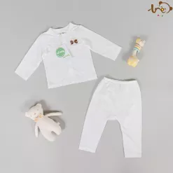 Bộ Dài Tay TRE Sợi Tre Nửa Hàng Cúc Cho Bé Trai Bé Gái - Trắng