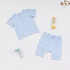 Bộ Ngắn Tay TRE Sợi Tre Nửa Hàng Cúc Cho Bé Trai Bé Gái - Xanh