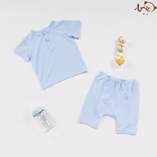 Bộ Ngắn Tay TRE Sợi Tre Nửa Hàng Cúc Cho Bé Trai Bé Gái - Xanh