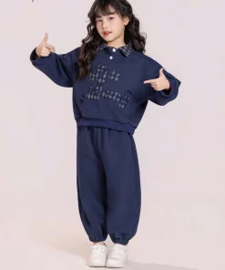 Bộ quần áo nỉ cổ bẻ kẻ caro trẻ em Litibaby