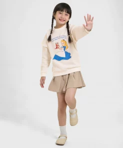 Áo nỉ bé gái phối bèo hình in Alice CANIFA