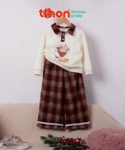 Alternative view of Set bộ bé gái quần kẻ ca rô