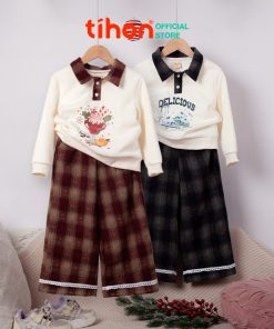 Set bộ bé gái quần kẻ ca rô