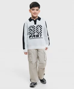 Áo len bé trai cổ bẻ có hình in CANIFA