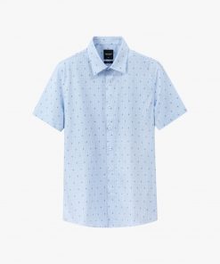 Áo Sơ Mi Cộc Tay Xanh, Hoạ Tiết, Kháng Khuẩn BILUXURY