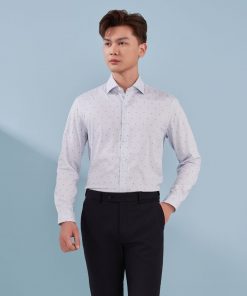 Áo Sơ Mi Dài Tay Xanh Nhạt Thiết Kế Hoạ Tiết Cao Cấp BILUXURY