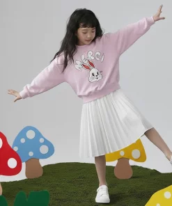 Áo Nỉ Dài Tay cổ cổ tròn thỏ Merci bé gái DFM