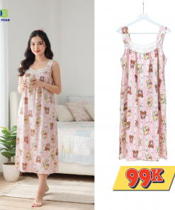 Alternative view of Váy ngủ lanh in họa tiết dễ thương