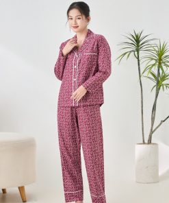 Bộ Pijama dài tay cao cấp Ailai cotton hoa viền đôi Quế Lâm