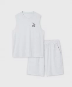 Bộ mặc nhà nam Cotton USA có hình in (xám)