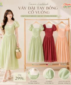 Váy dài tay bồng cổ vuông